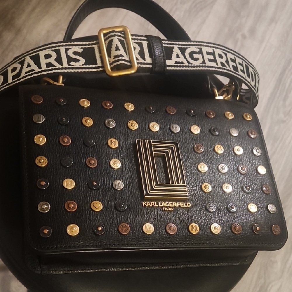 Karl Lagerfeld Black Crossbody Bag with Gold and Silver Accents